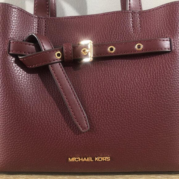 Michael Kors Emilia Small Pebbled Leather Satchel in Oxblood Crossbody Bag - Picture 11 of 13